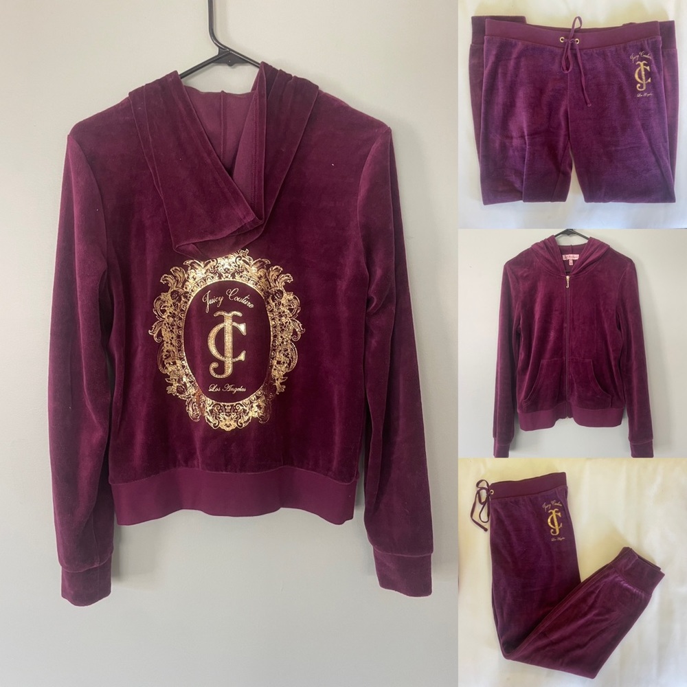 Vintage Juicy Couture Royal Purple Gold Velour Velvet Y2K 90s Track Suit Medium